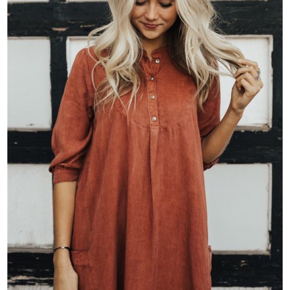Rust color dress from Roolee Boutique